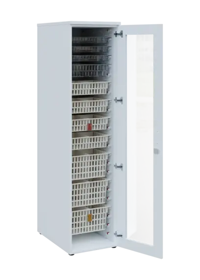 EUROMEDICA S - 46 skříň léková boxová, 1-dveřová/prosklená, pravá, 1950x460x735, korpus bílý, dvířka bílá